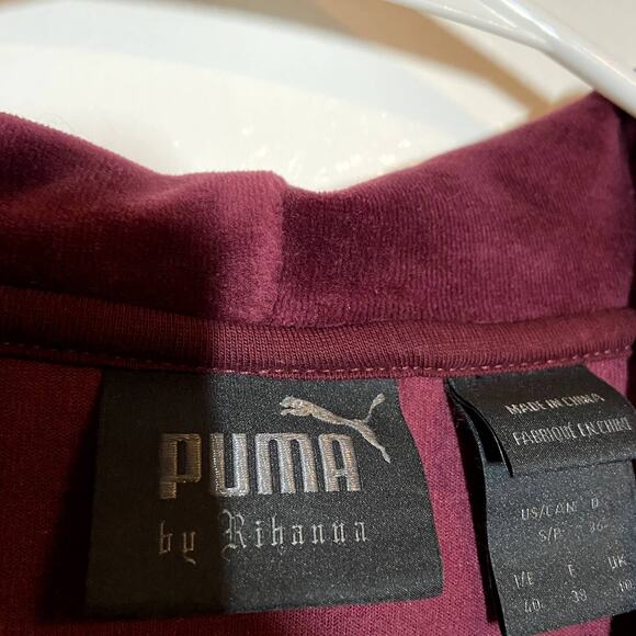 Puma by Rihanna Fenty Cropped Sweatshirt Velour Drawstring Hoodie Pullover Red S - Picture 4 of 6